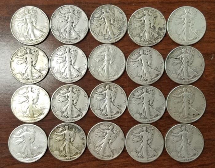50 Walking Liberty silver halves