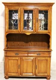 Leaded glass oak china cabinet