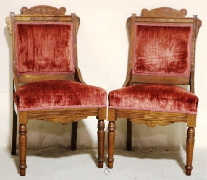 Pair walnut Victorian chairs