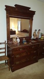 Mirrored, East Lake, Marble Topped, Burl Accents Dresser 