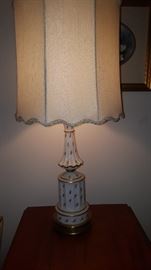 Milk Glass hand painted Lamp, one of a pair 