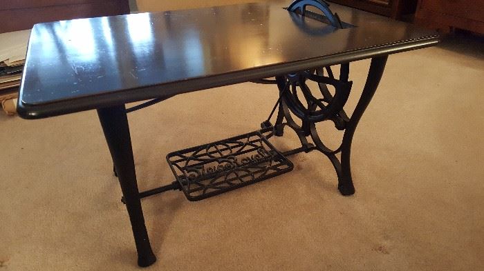 Coffee table made from sewing machine treadle