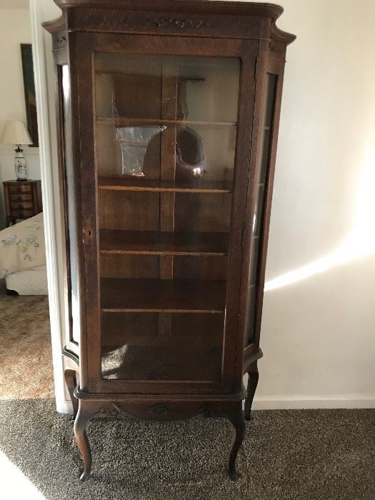 American Oak China Cabinet with Concave Glass