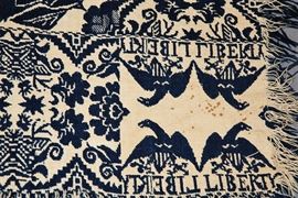 ANTIQUE BLUE & WHITE WOVEN WOOL COVERLET