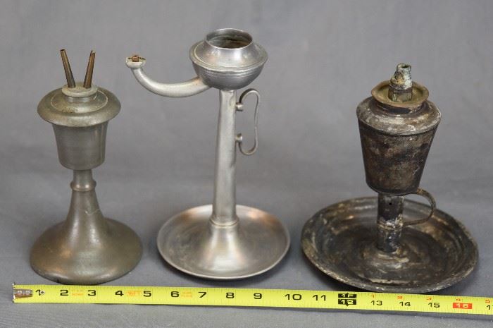 LOT OF 3 EARLY AMERICAN SPERM WHALE OIL  LAMPS 