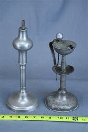2 EARLY AMERICAN SPERM WHALE OIL  LAMPS 