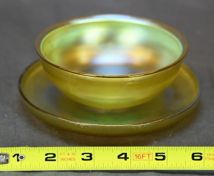 LOUIS COMFORT TIFFANY,  SIGNED BOWL & UNDER PLATE