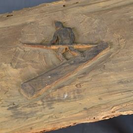 PRIMITIVE HAND CARVED TABLE, POSSIBLY LOGGER CAMP 
