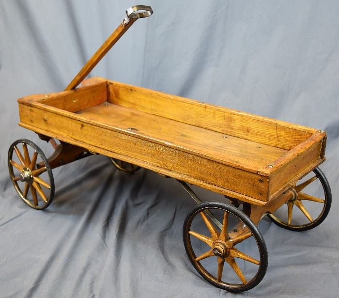 ANTIQUE WOODEN WHEEL WAGON, REFINISHED