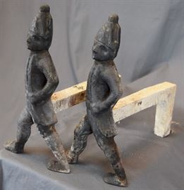 EARLY AMERICAN CAST IRON HESSIAN SOLDIERS ANDIRONS