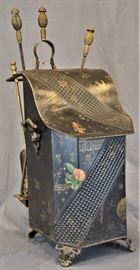 VICTORIAN JAPANNED TOLE PAINTED TIN COAL SCUTTLE 
