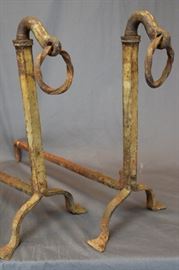 LARGE EARLY HAND WROUGHT ANDIRONS 