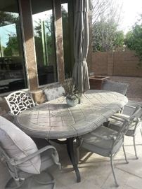 PATIO TABLE AND CHAIRS W/UMBRELLA