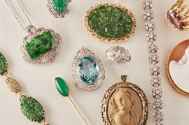 Selection of 19th Century Antique Diamond, Jade and Hardstone Jewelry