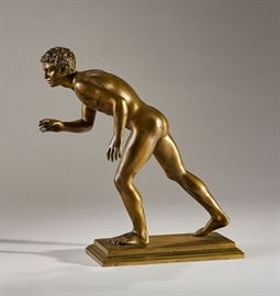 Bronze 19C F. Sommer Sculpture of a Greek Runner   8 Image(s)
Neoclassical 19th century bronze sculpture of a Greek runner after Fonderia Sommer. Light bronze patina. Good condition. Measures 10.7 inches high x 10 inches long.