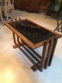 art deco wood/glass end table