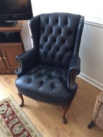 Very pretty navy leather wingback chair (one of 2)