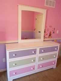 Girls bedroom set, bunk or twins with desk, dresser and mirrors, and chest of drawers! From NFM