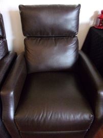 Matching swivel, rocker recliner pair of chairs dark brown......fair condition