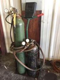 Torch Set on Caddy w/ Brazing and Cutting Heads, Shield and Striker.