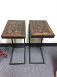 Pair Glass Tile Top Tables.