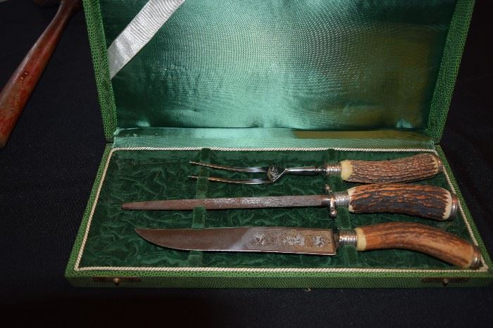 Vintage Solingen Carving Knife Set Anton Wingen Jr Rostfrei Stag Handle