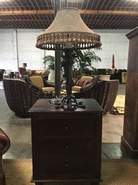 Wrought iron table lamp with tassel shade