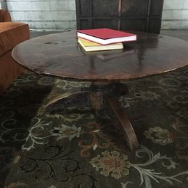 Coffee or accent hard wood, hand wrought  table  features  old repairs...