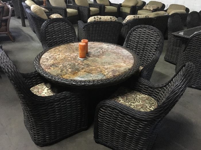Lane-Venture woven patio set featuring round inset stone table top