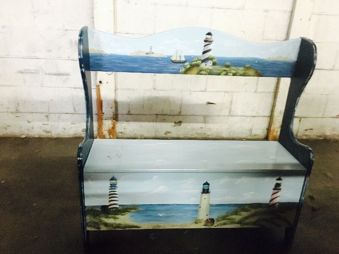 Childs painted lighthouse bench