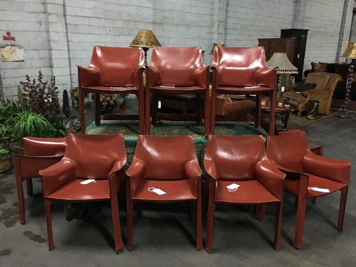 Mario Bellini auburn leather cab chairs for Cassina