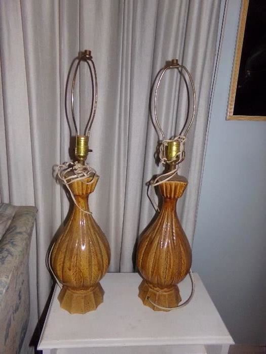 Large brown pottery lamps