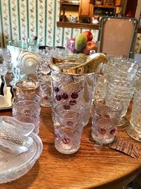 Antique Cherry & Cable Pitcher & Tumblers