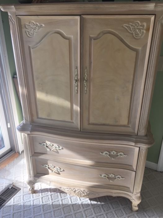 4th of 5 pieces to queen bedroom set. Entertainment armoire