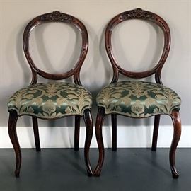 Antique Set of Two Victorian Walnut Back Dining Chairs (One on right needs minor dowel repair) 