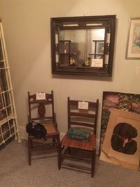 Antique chairs. Curio cabinet