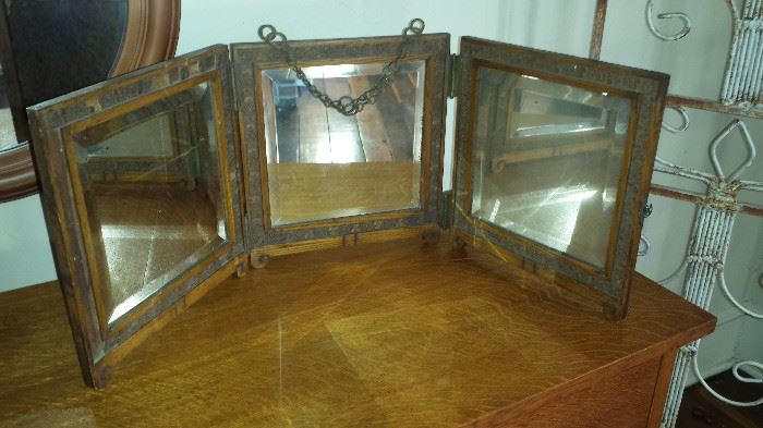 Vintage Trifold Tabletop Mirror 