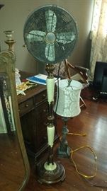 Unique Fan Mounted on Vintage Lamp Stand 