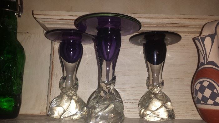 Hand Blown Glass Candle Holders 