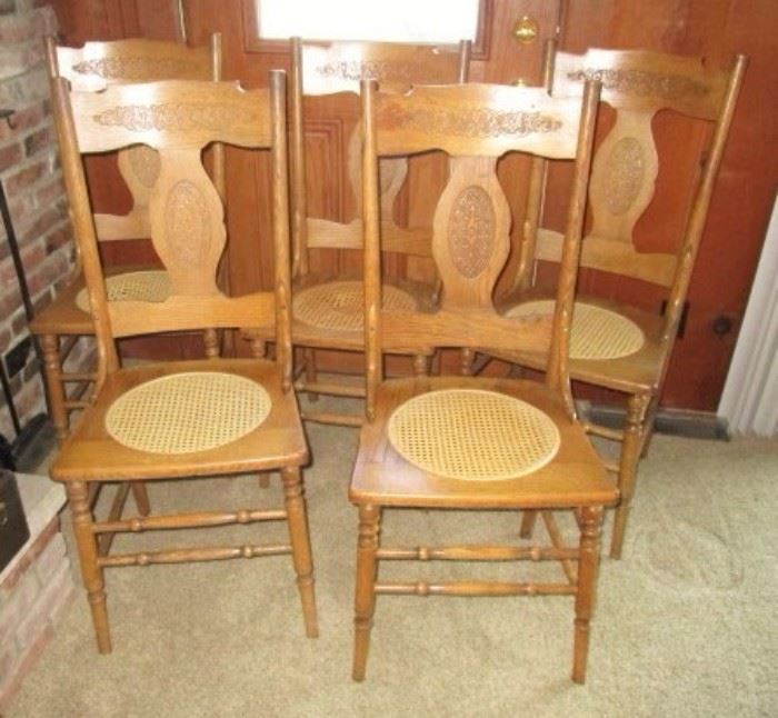 Set of 5 cane seat antique chairs, two chairs need cane repaired