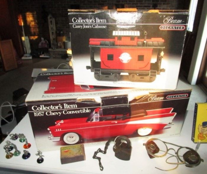 Beam Collectible Caboose and 1957 Chevy Convertible decanters