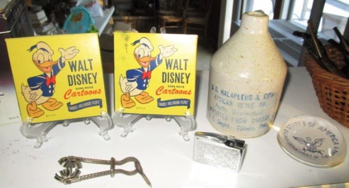 Walt Disney Cartoons 8mm, Advertising stoneware mini jug, Navy paperweight