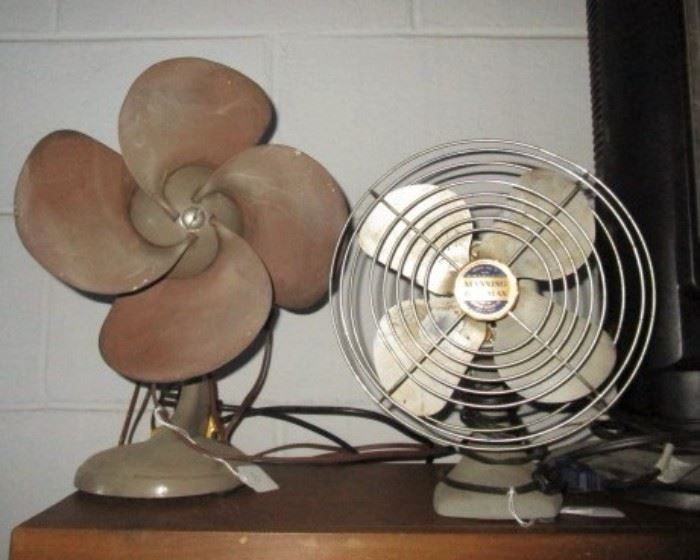 Vintage electric fans, one w/ rubber blades