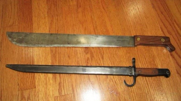 U.S. 1943 Ontario Knife Co. Machete and WWII Japanese Bayonet w/ scabbard (excellent condition)