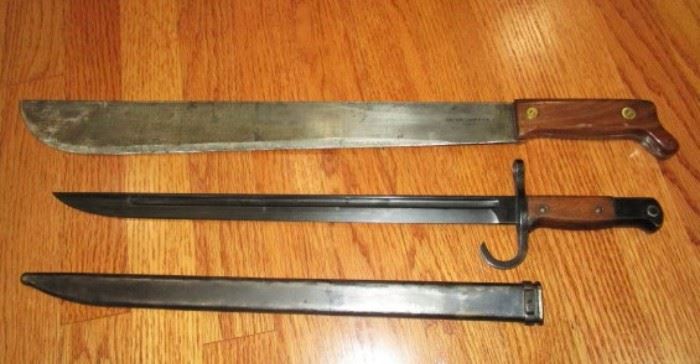 U.S. 1943 Ontario Knife Co. Machete and WWII Japanese Bayonet w/ scabbard (excellent condition)