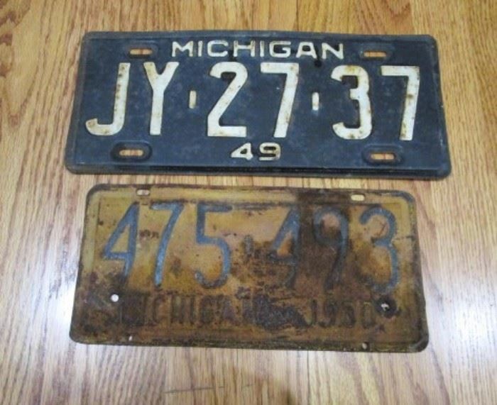 Vintage 1930 and 1949 license plates