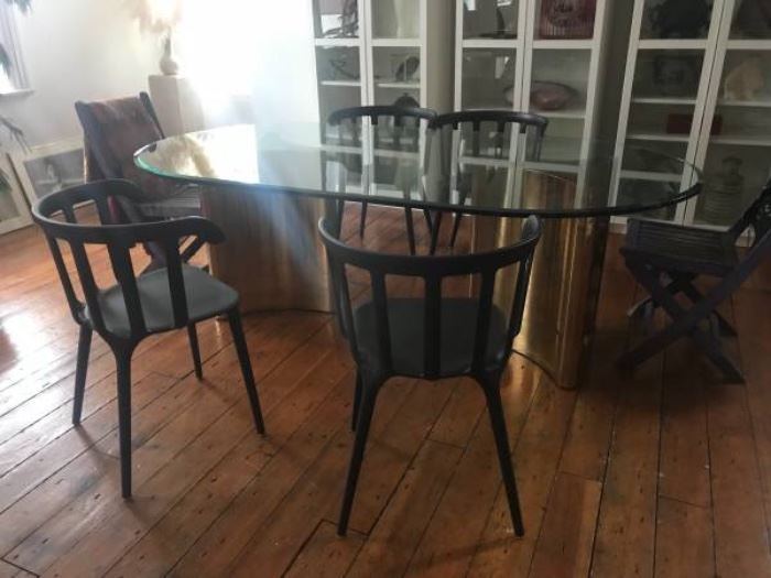 RARE Mastercraft brass dining table (black chairs not for sale)