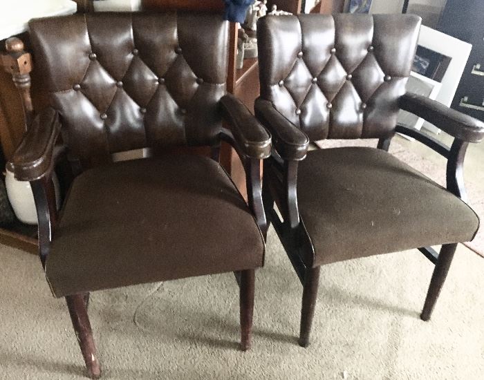 2 vintage wood arm chairs