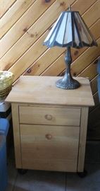 Side Table on Casters and Slag Lamp