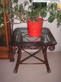Philippine bamboo glass top lamp table w/leather